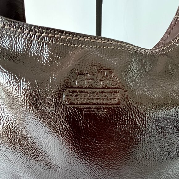 Coach Brown Patent Leather Crinkle Texture Hobo & Crossbody Bag, C0873-12387 EUC - Picture 11 of 16